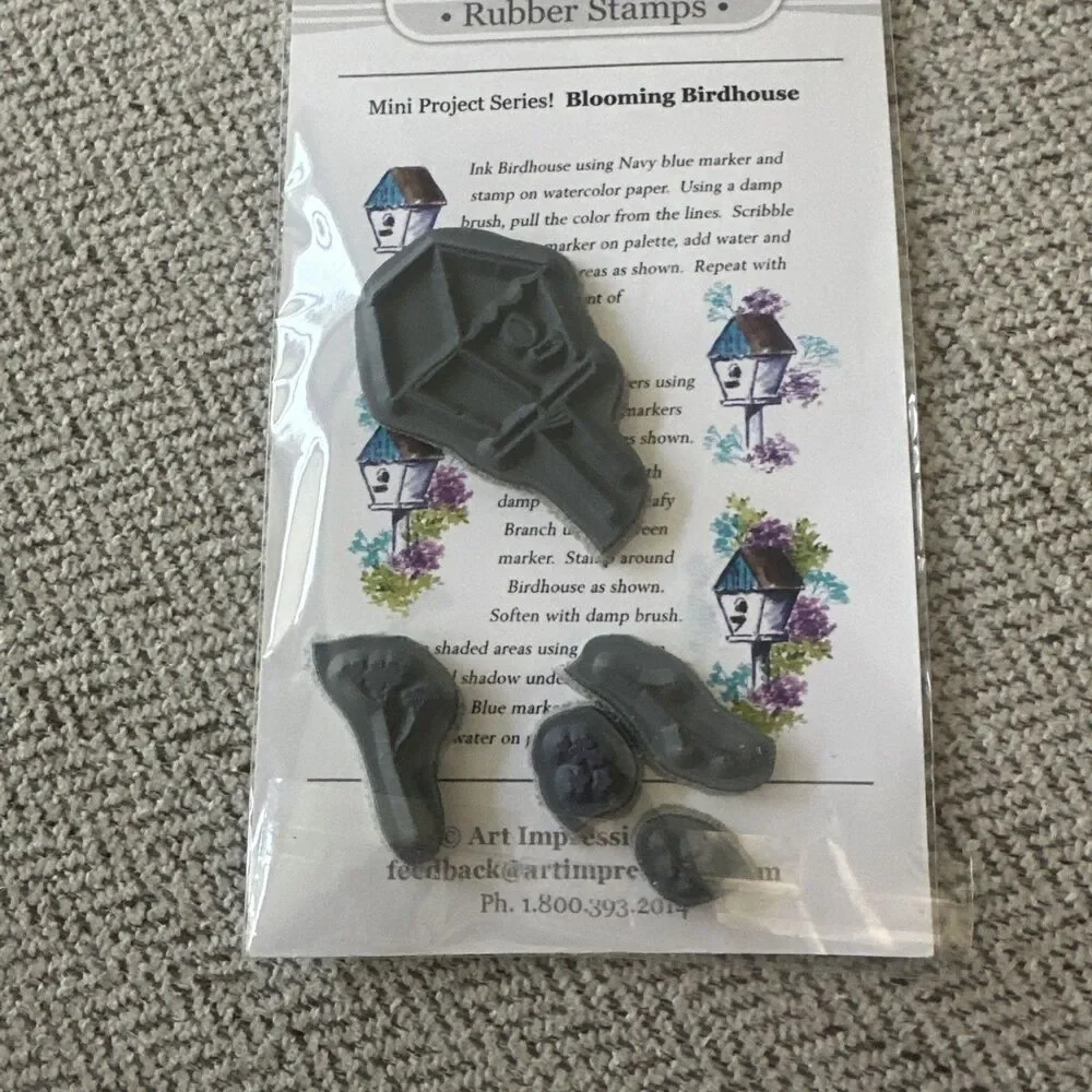 Art Impressions Blooming Birdhouse Set of 5 Watercolor UM Cling Rubber Stamps